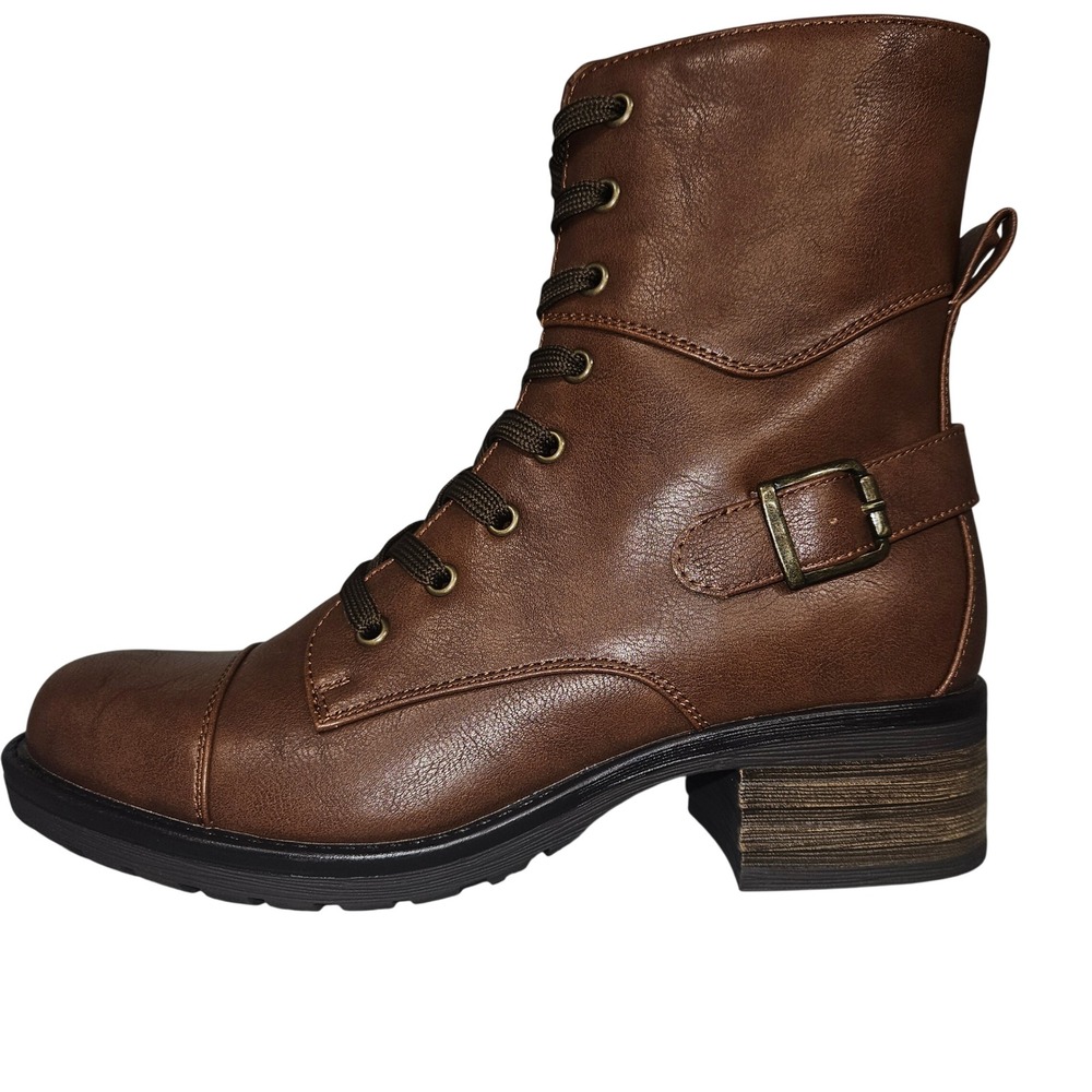 Indigo Rd Womens Brown Lace Up Side Zip Combat Ankle Boots Size 6.5M Cap Toe